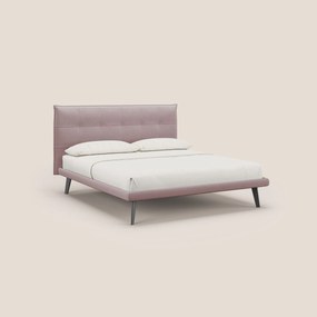 Brigitte letto con testata trapuntata piedi alti in mogano e tessuto impermeabile T09 rosa
