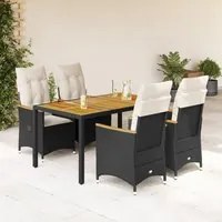 Set da Pranzo da Giardino 5 pz Nero con Cuscini in Polyrattan 3276834