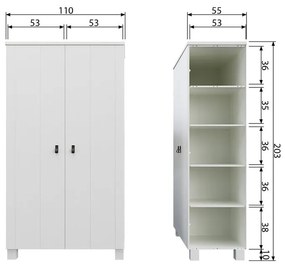Armadio in pino bianco 111x202 cm Ties - WOOOD