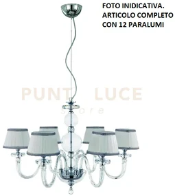 Lampadario in vetro bach 12 luci lp.bach-12cp-cr cromato con paralumi