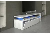 Mobile porta TV Pittsburgh, Credenza per televisione da soggiorno con 1 anta, Supporto TV con luce led, Buffet da salotto, cm 150x41h50, Bianco lucido