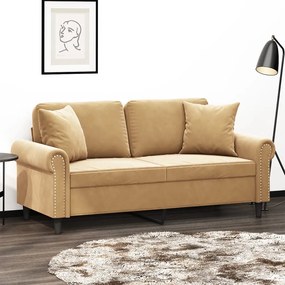 Divano A 2 Posti Con Cuscini Marrone 140 Cm İn Velluto /