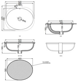 Cielo Enjoy Lavabo 44x52 Sottopiano ovale Senza Foro Con Troppopieno talco