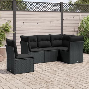 Set divani da giardino 5 pz con cuscini in polyrattan nero