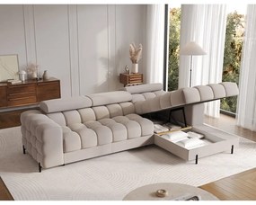 Divano angolare beige allungabile/con contenitore (con penisola a destra/con chaise lounge) e rivestimento in velluto Felro – ELTAP