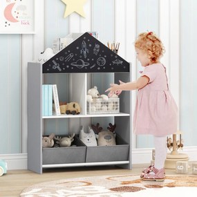 Costway Libreria per bambini a forma di casa delle bambole, Organizzatore in legno con 2 lavagne 4 scomparti 2 Colori