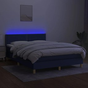 Letto a Molle con Materasso e LED Blu 140x190 cm in Tessuto