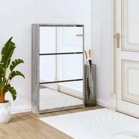 Scarpiera Con Specchio A 3 Livelli Grigio Sonoma 63x17x102,5 Cm /