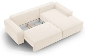 Divano angolare beige allungabile/con contenitore (con penisola a destra/con chaise lounge) con rivestimento in velluto Jodie – Micadoni