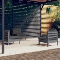 Set Divani da Giardino 4 pz con Cuscini Antracite Legno di Pino 3096030