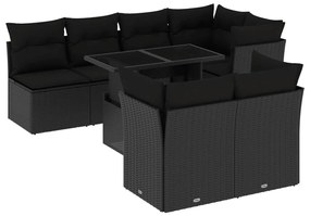 Set divani da giardino con cuscini 8 pz nero in polyrattan