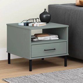 Comodino con gambe in metallo grigio legno massello pino oslo