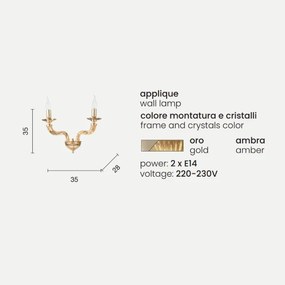 Applique VILLA a 2 luci in vetro lavorato a mano AMBRA