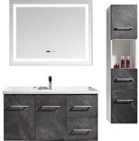 Mobile Bagno Sospeso 100 cm Lavabo Specchio e 1 Pensile Grigio Antracite