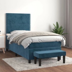 Giroletto A Molle Con Materasso Blu Scuro 90x190 Cm İn Velluto /