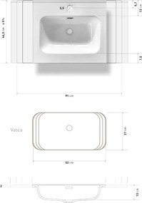 Lavabo STELLA 90x46 cm in ceramica bianco ad incasso per mobile bagno