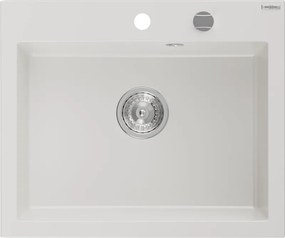 Mexen Elix lavello in granito 1-vasca 600 x 500 mm, bianco, sifone cromato - 6525601005-20