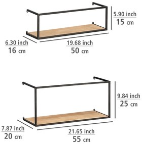 Set di 2 mensole in pino con struttura in metallo nero Pezzi, lunghezza 55 cm Geo - Wenko