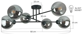 Lampadario a sospensione con supporto rigido VASCO 6xE27/60W/230V nero/fumé nero