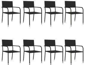 Set da pranzo da giardino 9 pz nero in polyrattan e acciaio