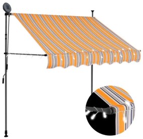 Tenda da Sole Retrattile Manuale con LED 200 cm Giallo e Blu