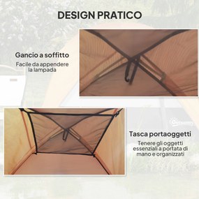 Tenda da Campeggio per 3 Persone Impermeabile 200x200x135H cm Impermeabile con Tasca e Gancio per Lanterna Arancione...