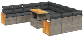 Set divani da giardino 11 pz con cuscini in polyrattan grigio