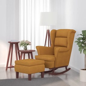 Poltrona A Dondolo Gambe İn Legno E Poggiapiedi Marrone Velluto /