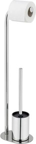 Porta carta igienica color argento lucido in acciaio inox con supporto con spazzola Levante – Wenko