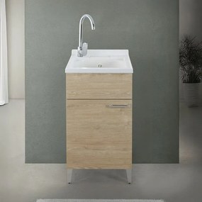 Mobile lavatoio 45x50 cm rovere con vasca in resina e asse lavapanni