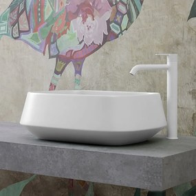 Lavabo da appoggio in ceramica bianco opaco rettangolare 50 cm   Aris