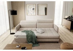 Divano angolare beige allungabile/con contenitore (con penisola a destra/con chaise lounge) e rivestimento in ciniglia Gomsi – ELTAP