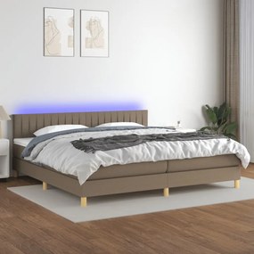 Letto a molle materasso e led tortora 200x200cm in tessuto