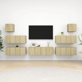 Set di mobili porta tv 7 pz rovere sonoma in legno multistrato