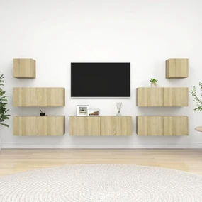 Set di mobili porta tv 7 pz rovere sonoma in legno multistrato