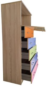 Cassettiera con anta a ribalta e 5 cassetti in legno 74x145h cm Multicolor