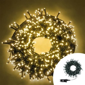 Catena di luci 50 metri da 1000 Led Bianco Caldo con cavo verde Wisdom