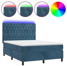 Letto a molle con materasso e led blu scuro 140x190 cm