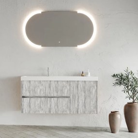 Mobile bagno sospeso con lavabo L 120 x H 50.5 x P 40 cm grigio antico in mdf, 1 anta 2 cassetti per vasca centrale Portofino