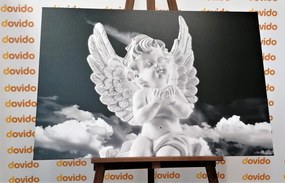 Stampa su tela – Angioletto attento in bianco e nero nel cielo