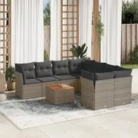 Set Divano da Giardino 9 pz con Cuscini Grigio in Polyrattan 3223533