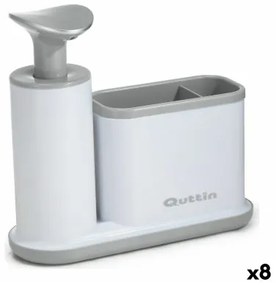 Dispenser di Sapone 2 in 1 per Lavandino Quttin Bianco Grigio 21,5 x 8 x 20 cm (8 Unità)