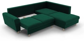 Divano angolare verde allungabile e con contenitore (con penisola a destra/a L) con rivestimento in velluto Kyoto – Cosmopolitan Design