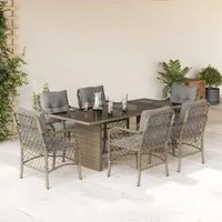 Set Pranzo da Giardino 7 pz con Cuscini Beige Misto Polyrattan 3212064