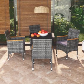 Set da pranzo per giardino 5 pz con cuscini polyrattan grigio