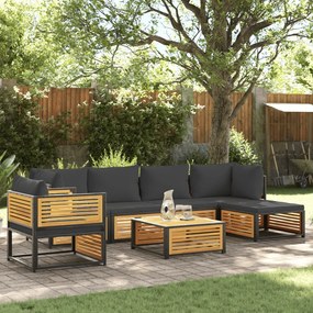 Set divano da giardino 7 pz con cuscini legno massello acacia