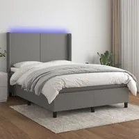 Letto a Molle Materasso e LED Grigio Scuro 140x190cm in Tessuto 3138150