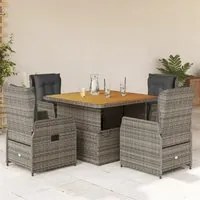 Set da Pranzo da Giardino 5 pz con Cuscini in Polyrattan Grigio 3262770