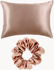 Set federa in raso di seta di gelso 22 Momme 6A Premium Athena con elastico per capelli, set da 2