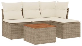 Set divano da giardino 5 pz con cuscini beige in polyrattan